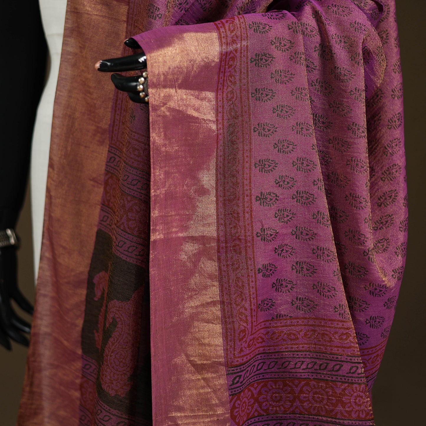 Bagh Hand Block Print Natural Dyed Tissue Zari Chanderi Silk Dupatta 16
