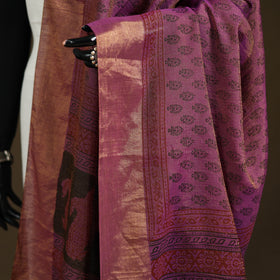 Bagh Hand Block Print Natural Dyed Tissue Zari Chanderi Silk Dupatta 16