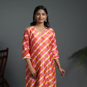 Orange - straight handloom chanderi silk tie-dye leheriya