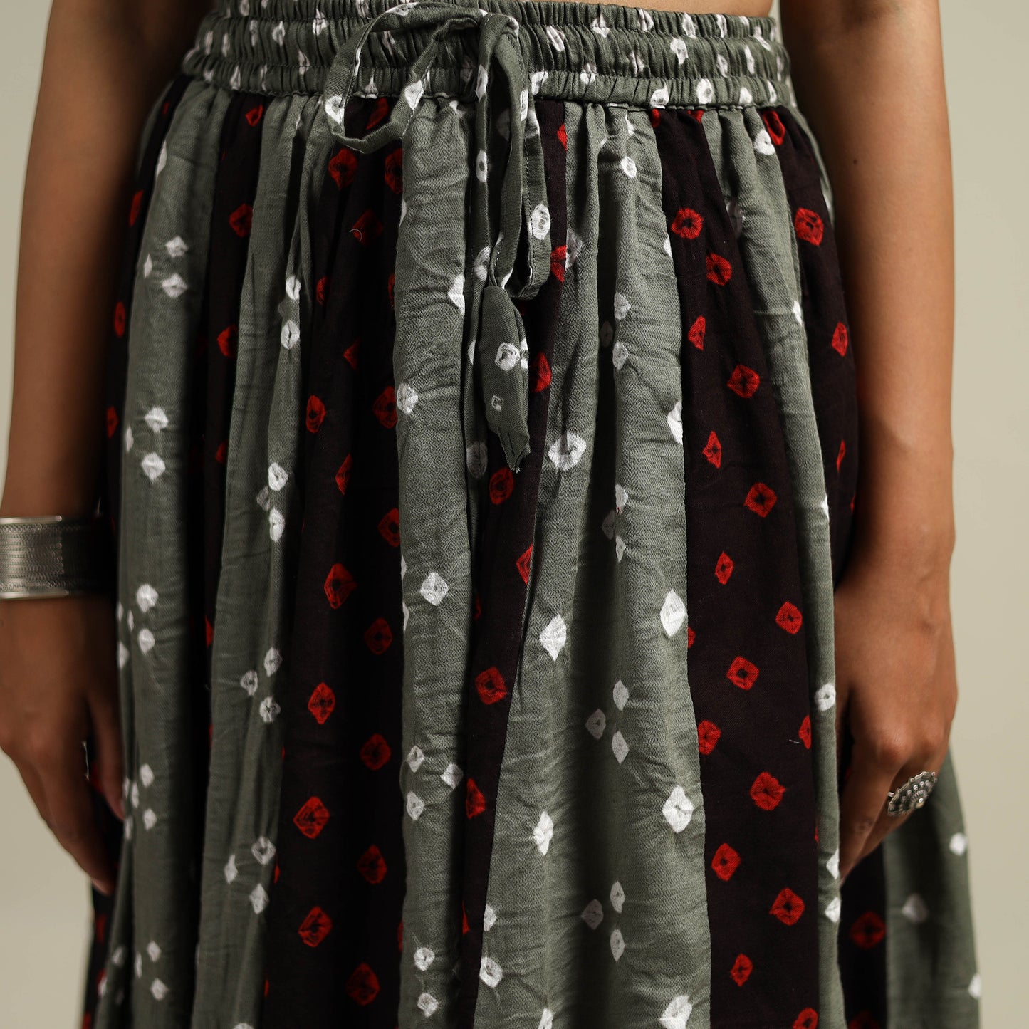 Multicolor - Bandhani Tie-Dye 24 Kali Patchwork Cotton Long Skirt 12