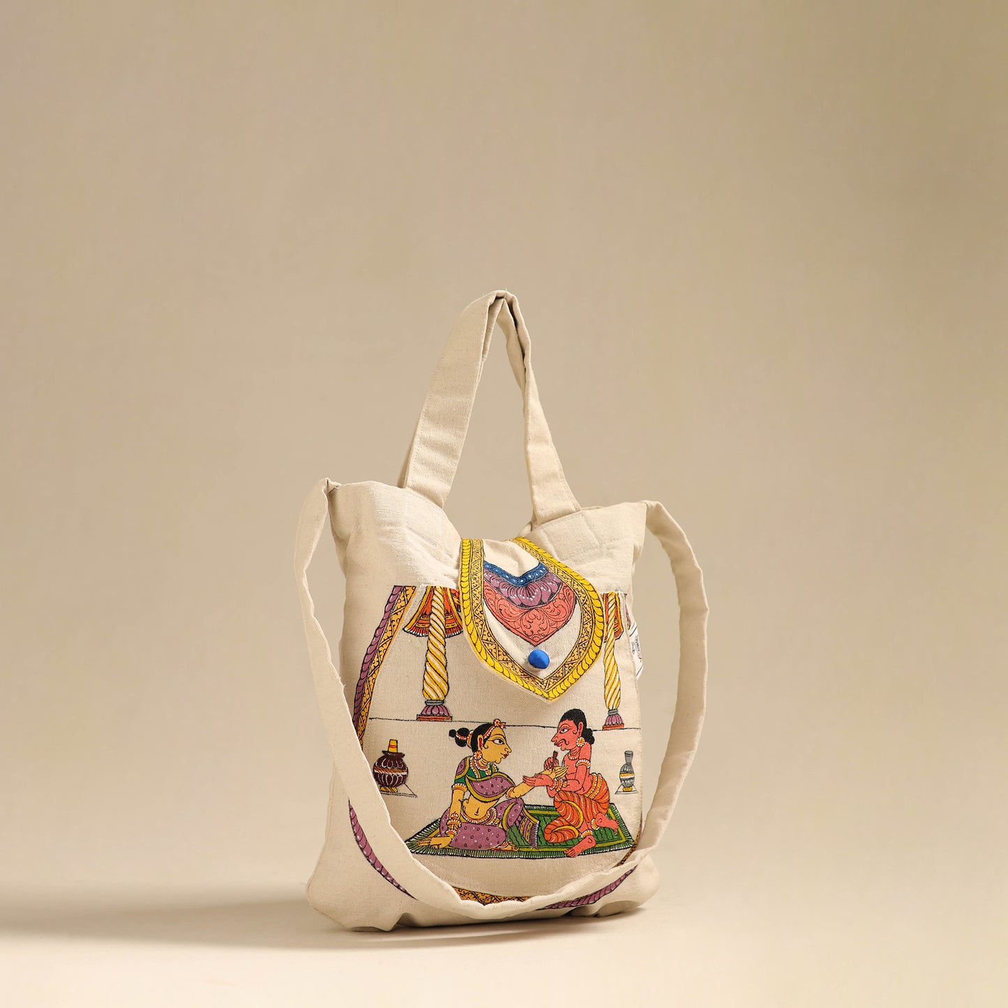 Beige - Pattachitra Handpainted Shoulder Bag from Odisha 31