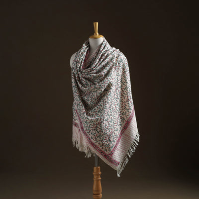 Floral Sanganeri Print Pure Merino Wool Handwoven Shawl 78