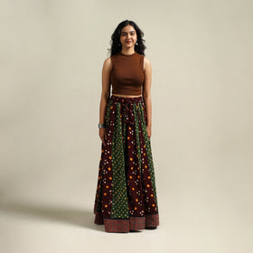 Multicolor - Bandhani Tie-Dye 24 Kali Patchwork Cotton Long Skirt 13