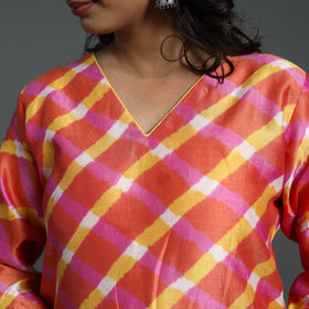 Orange - straight handloom chanderi silk tie-dye leheriya