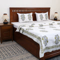 Green - Double - Reversible Sanganeri Block Print Cotton Quilt Set 08