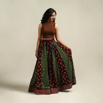 Multicolor - Bandhani Tie-Dye 24 Kali Patchwork Cotton Long Skirt 13