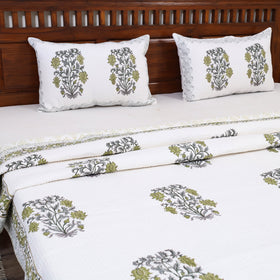 Green - Double - Reversible Sanganeri Block Print Cotton Quilt Set 08