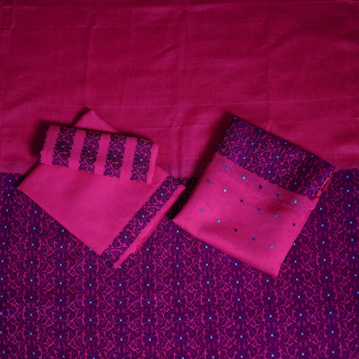 Pink - Assam Handloom Silk Cotton Mekhela Chador with Blouse Piece 09