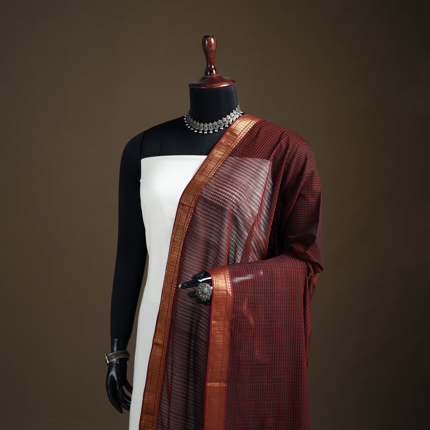 Pure Handloom Cotton Nizam Zari Border Mangalagiri Dupatta 15