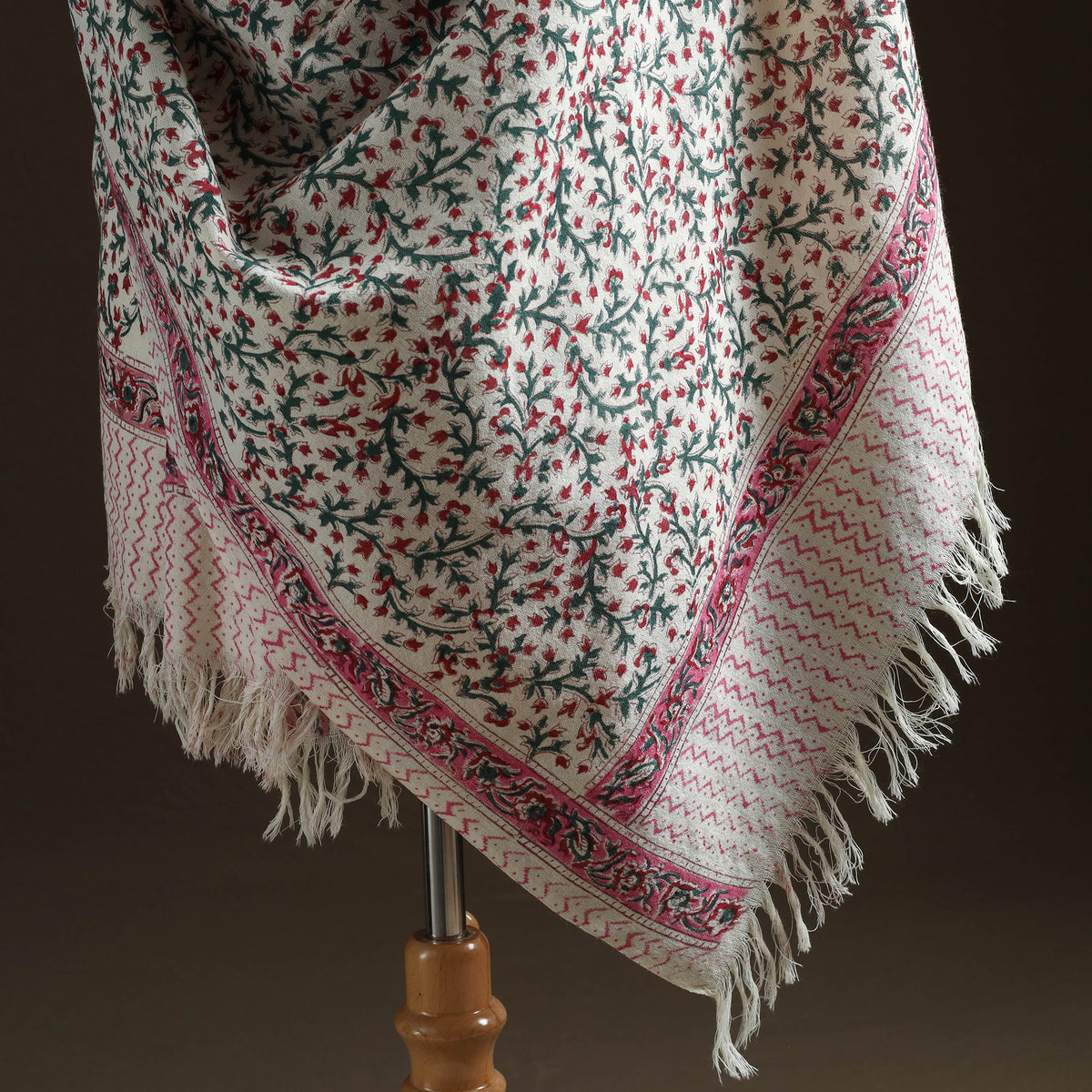 Floral Sanganeri Print Pure Merino Wool Handwoven Shawl 78