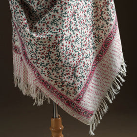 Floral Sanganeri Print Pure Merino Wool Handwoven Shawl 78