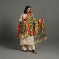 Yellow - Chanderi Silk Srikalahasti Handpainted Pen Kalamkari Dupatta 06