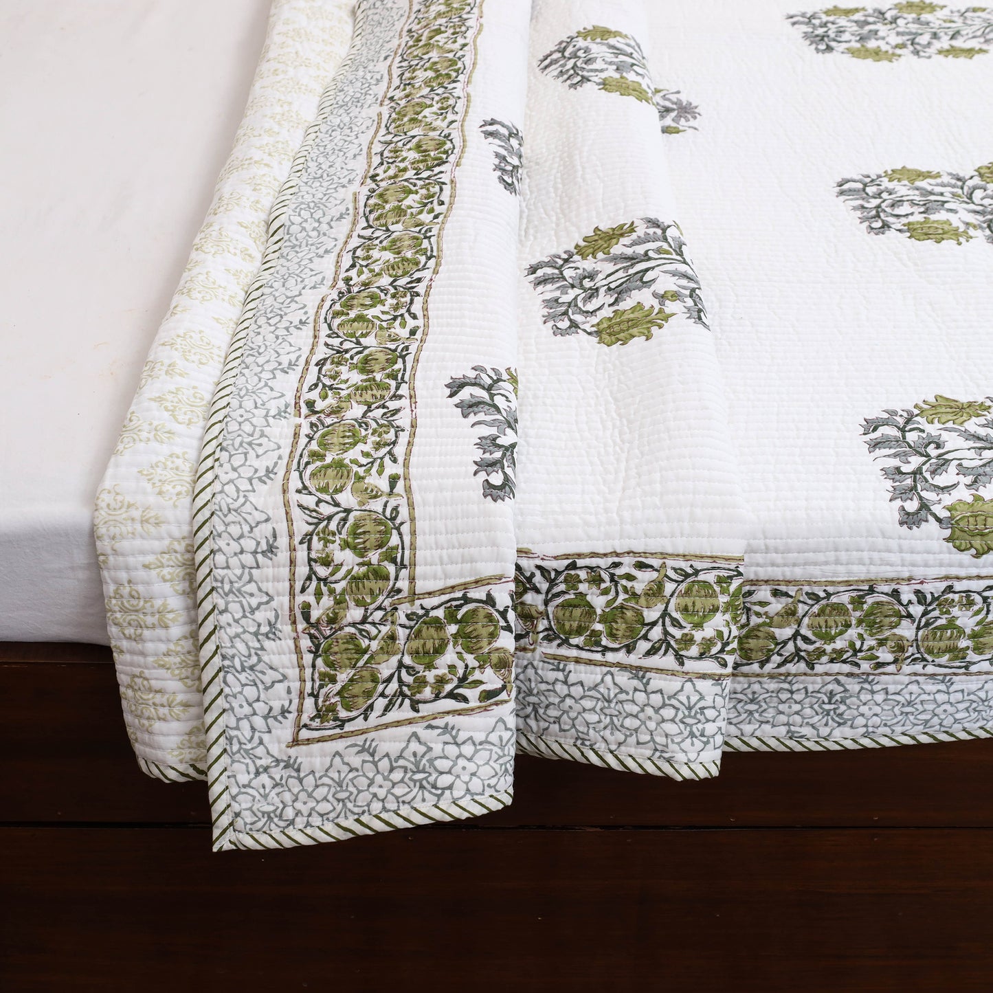 Double - Reversible Sanganeri Block Print Cotton Quilt Set 08