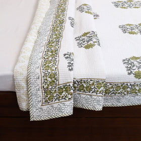 Green - Double - Reversible Sanganeri Block Print Cotton Quilt Set 08