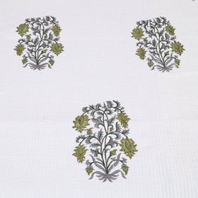 Green - Double - Reversible Sanganeri Block Print Cotton Quilt Set 08