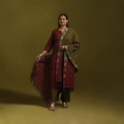 Handloom Cotton Embroidered Pochampally Ikat 3pc Kurta Set for women 26