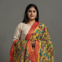 Yellow - Chanderi Silk Srikalahasti Handpainted Pen Kalamkari Dupatta 06