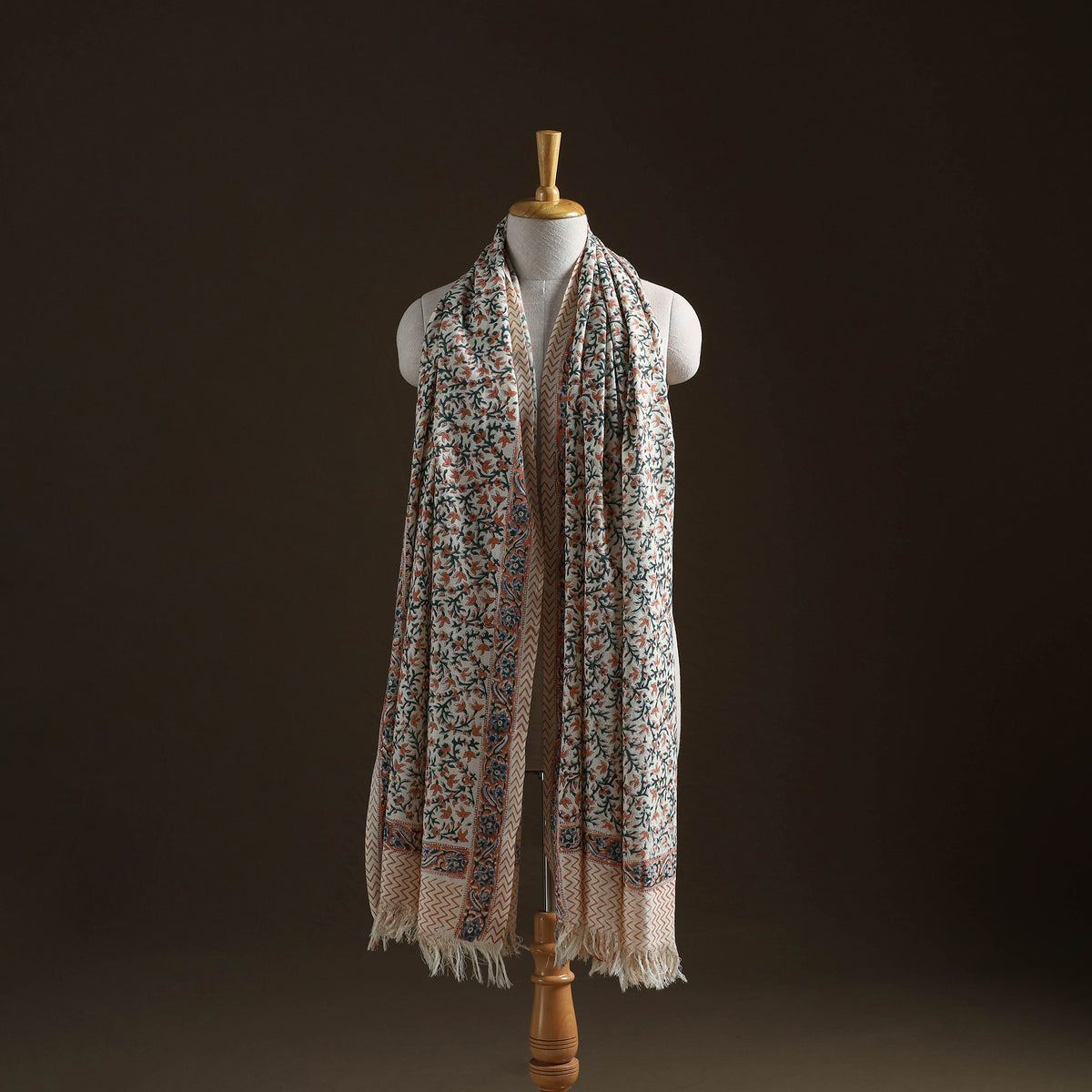 Floral Sanganeri Print Pure Merino Wool Handwoven Shawl 79