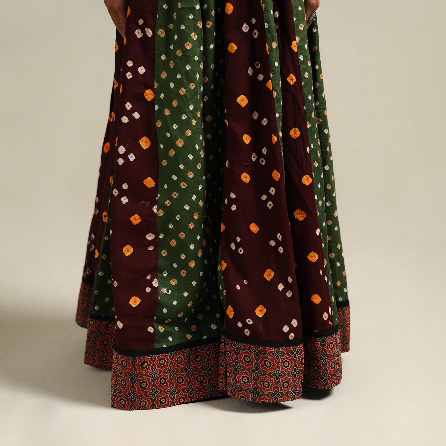 Multicolor - Bandhani Tie-Dye 24 Kali Patchwork Cotton Long Skirt 13