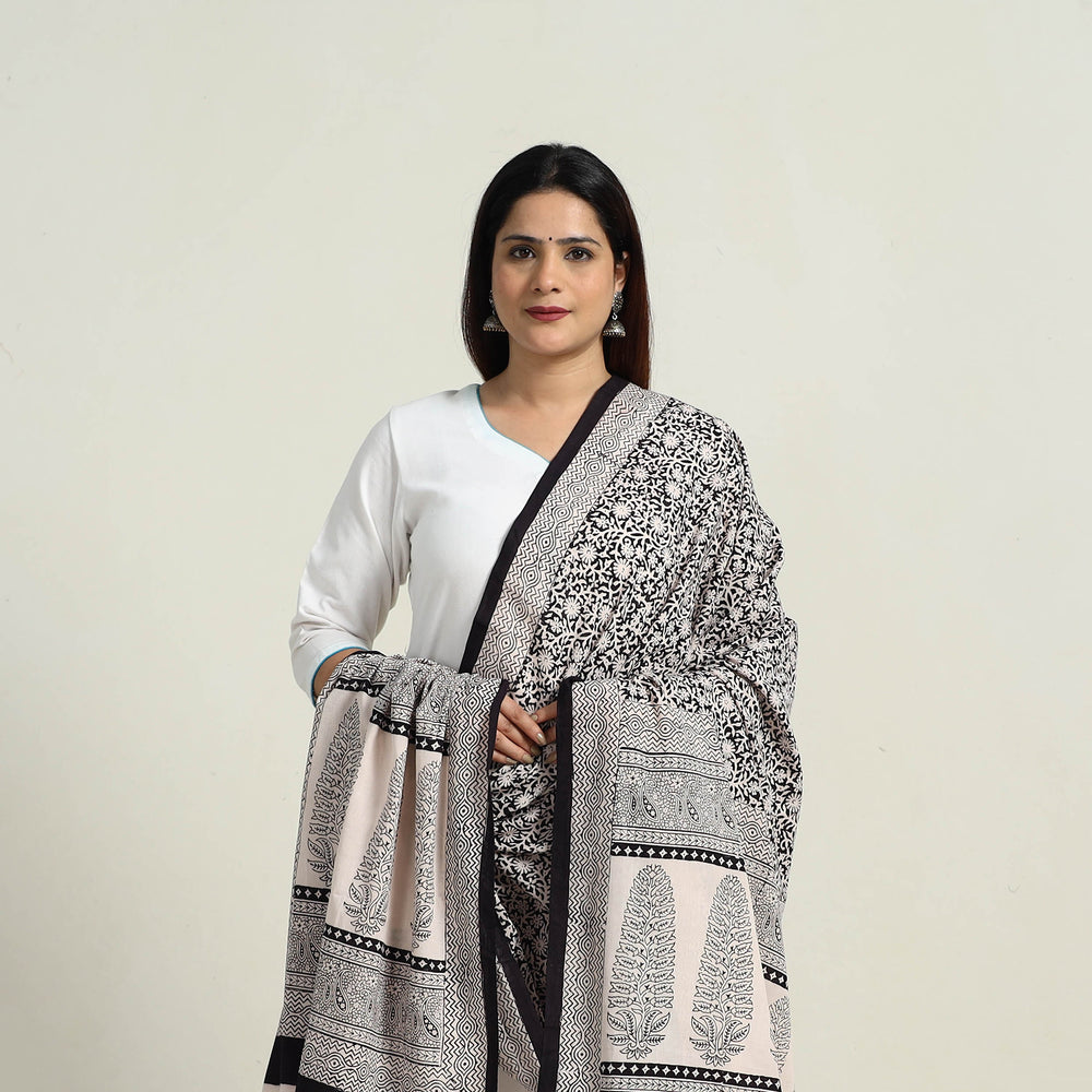 Black - Natural Dyed Hand Block Print Cotton Bagh Dupatta 03