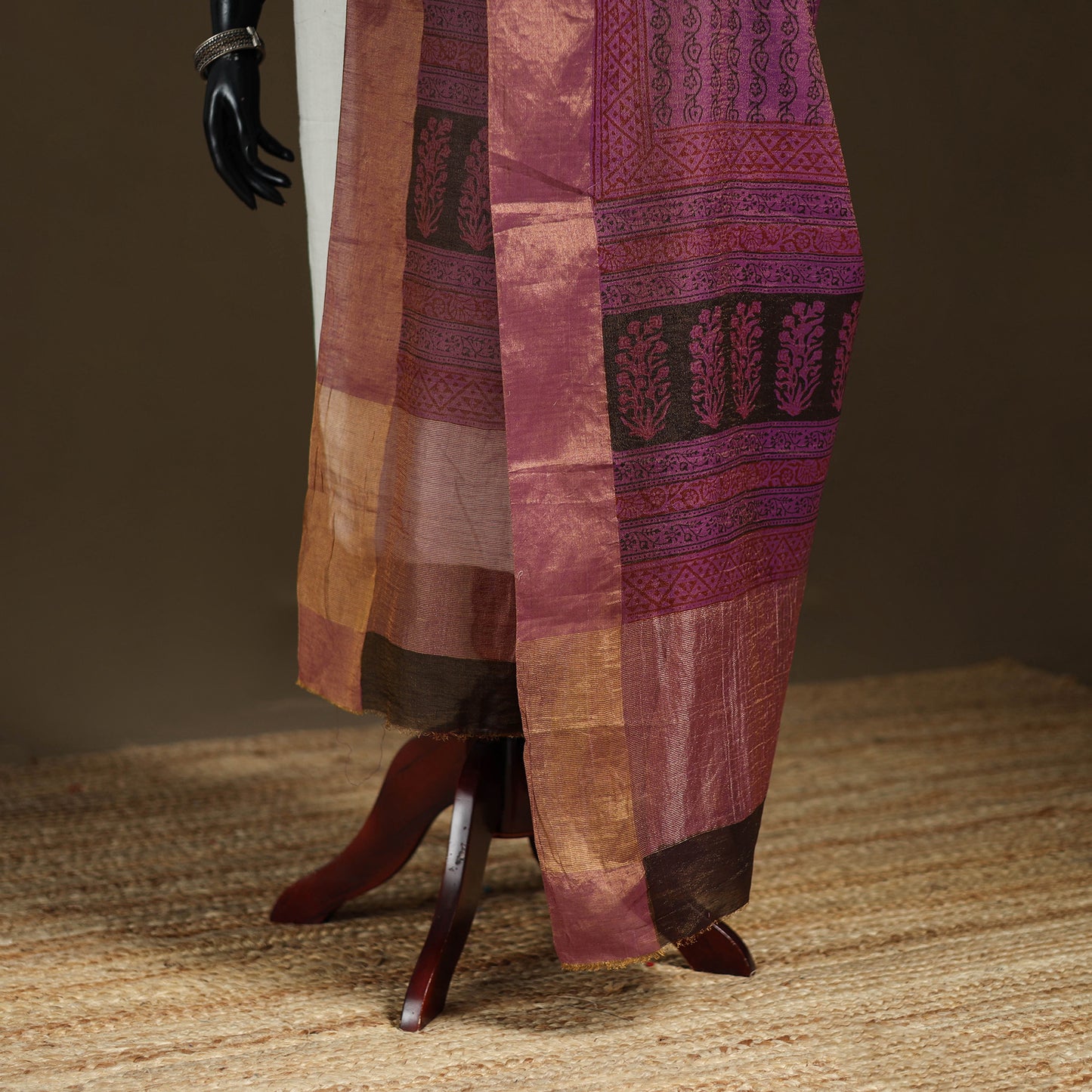Bagh Hand Block Print Natural Dyed Tissue Zari Chanderi Silk Dupatta 17