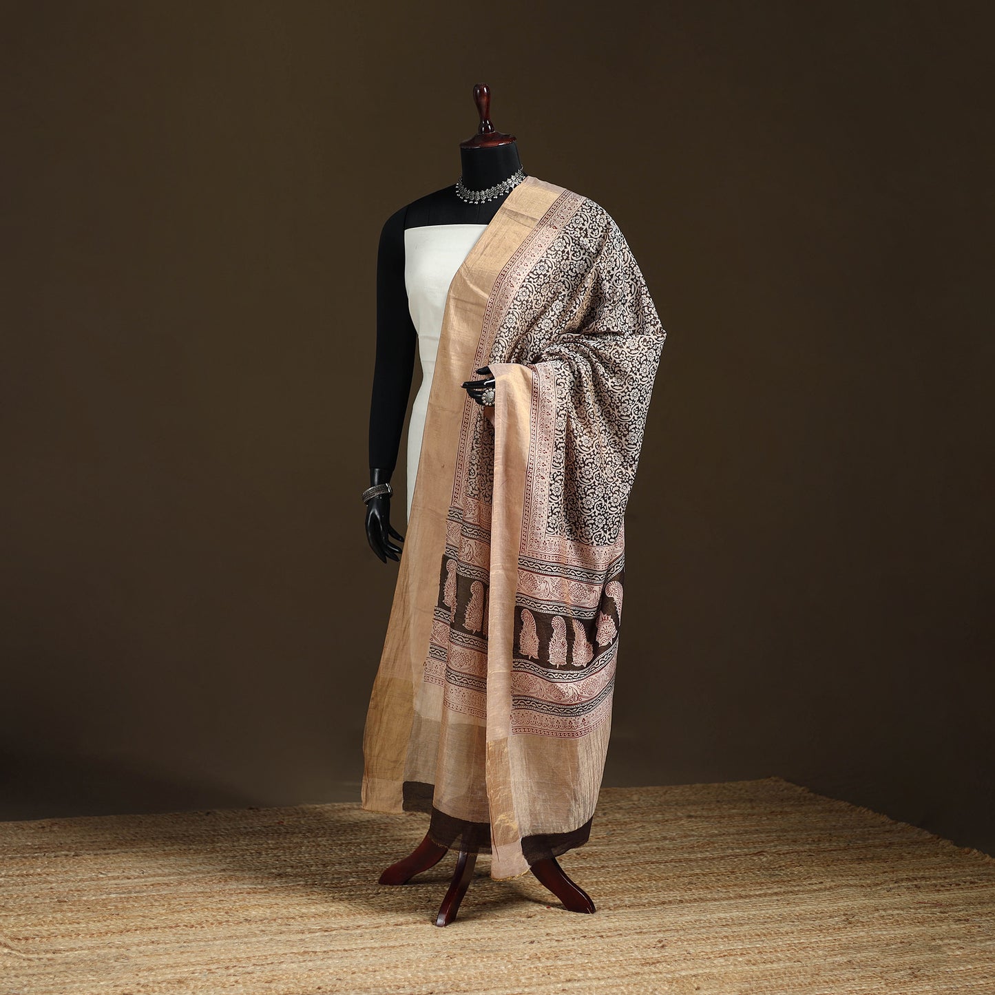 Bagh Hand Block Print Natural Dyed Tissue Zari Chanderi Silk Dupatta 18