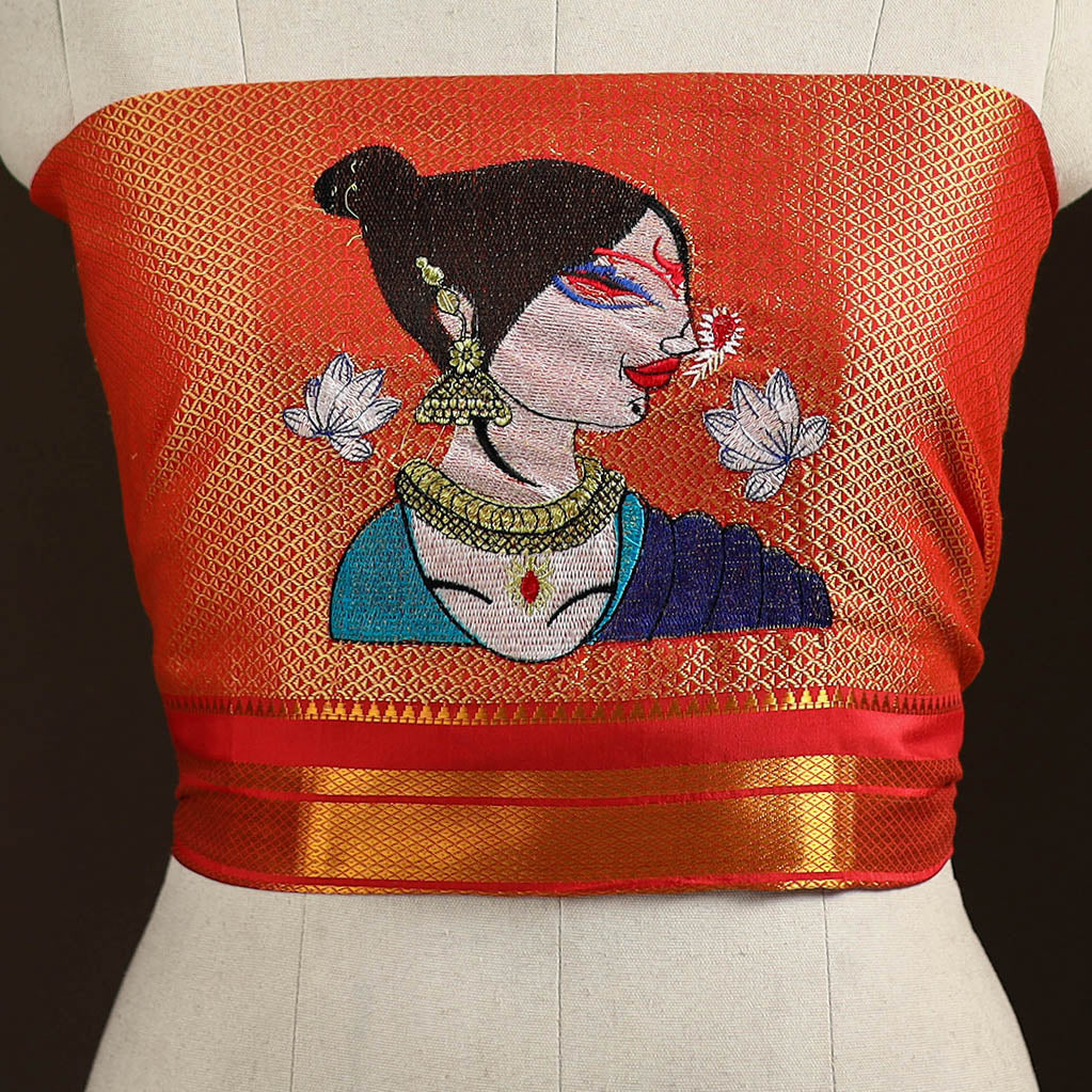 Women Embroidered Mercerised Cotton Khun Blouse Piece 22