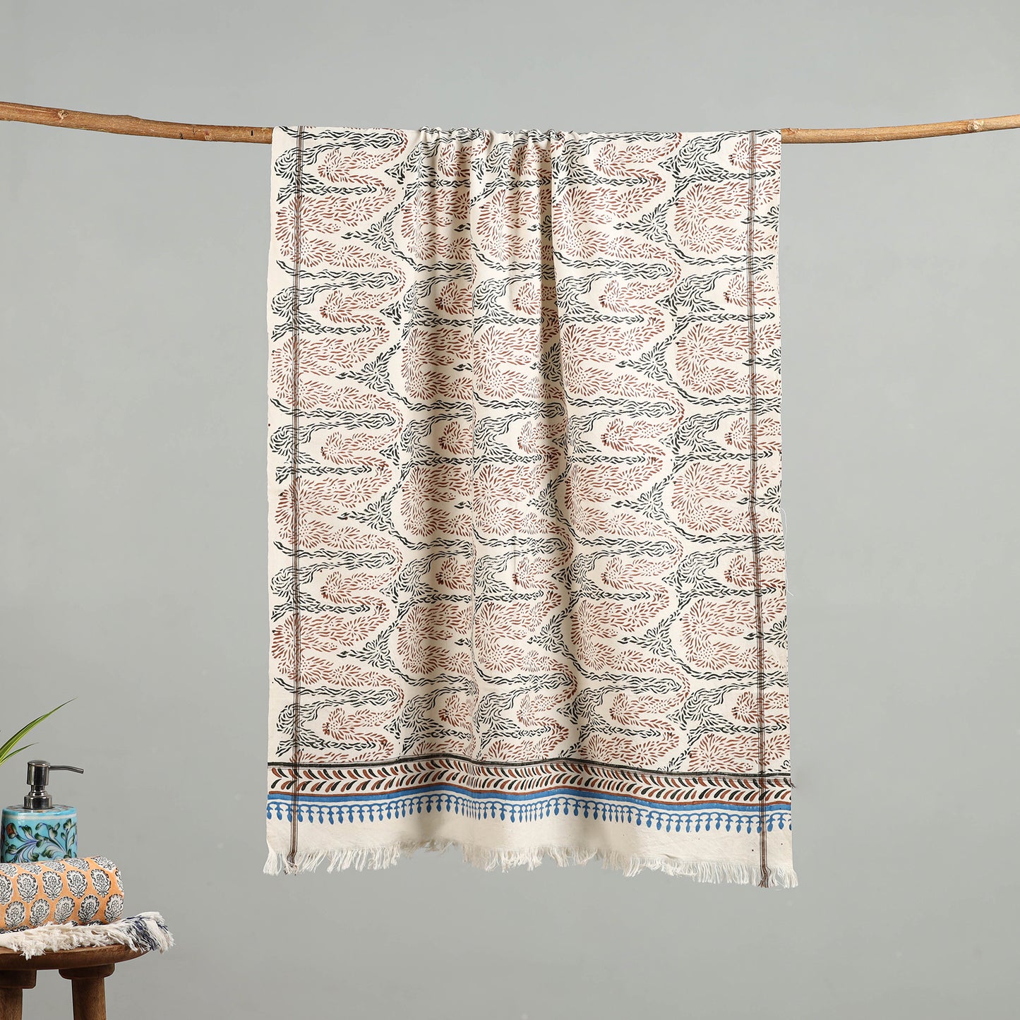 Off white - handloom cotton sanganeri towel 20 - handcrafted