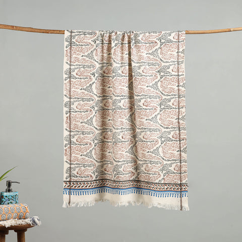 Off white - handloom cotton sanganeri towel 20 - handcrafted