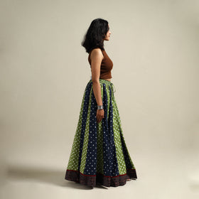 Multicolor - Bandhani Tie-Dye 24 Kali Patchwork Cotton Long Skirt 14