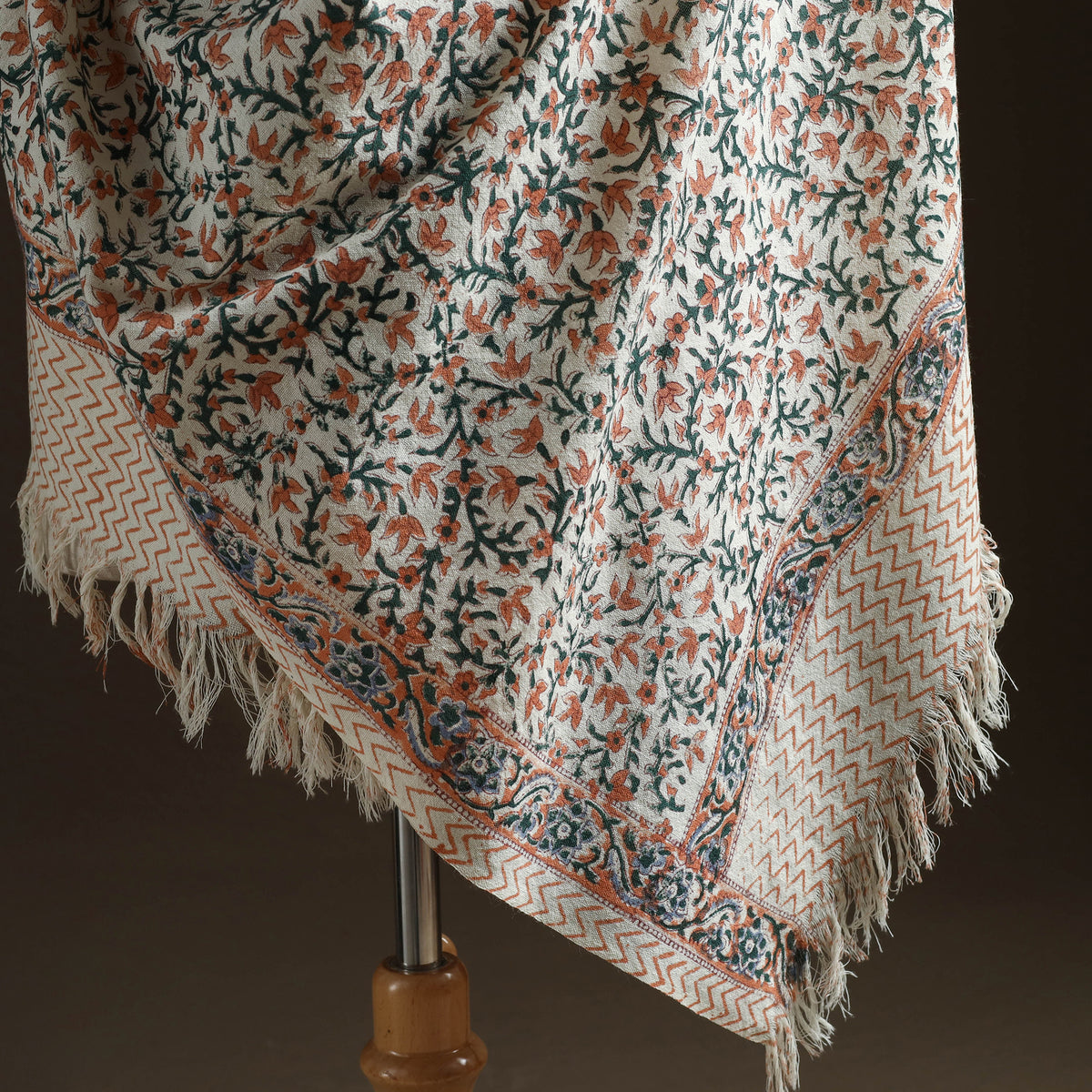 Floral Sanganeri Print Pure Merino Wool Handwoven Shawl 79