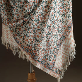 Floral Sanganeri Print Pure Merino Wool Handwoven Shawl 79