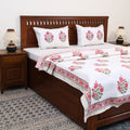 Pink - double - reversible sanganeri cotton quilt set 09