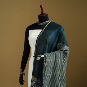 Blue - Pipad Hand Block Print Natural Dyed Chanderi Silk Handloom Dupatta 11