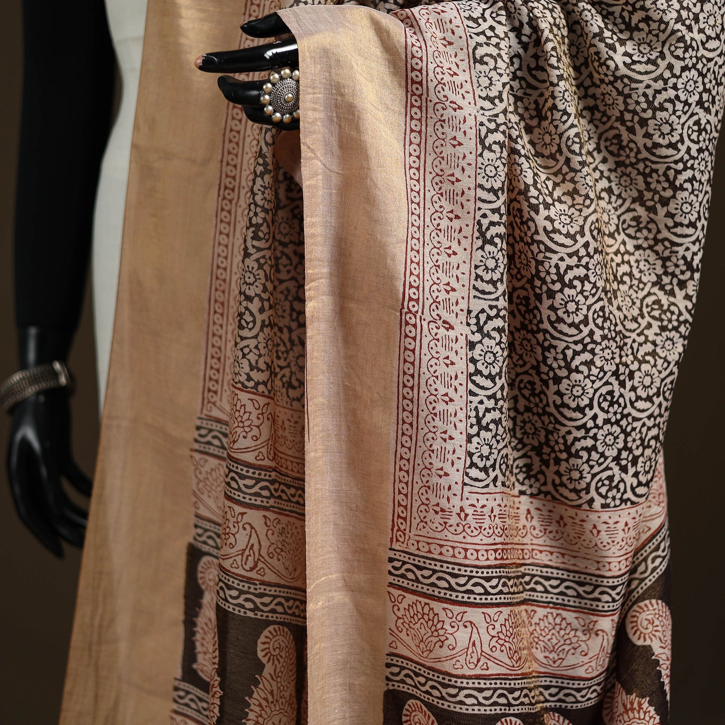 Bagh Hand Block Print Natural Dyed Tissue Zari Chanderi Silk Dupatta 18