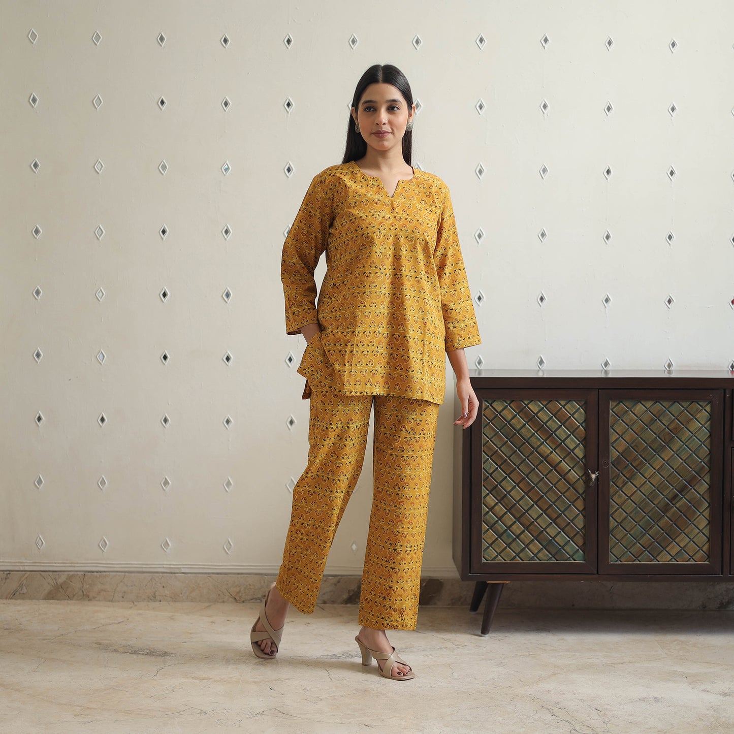 Yellow - Block Printed Cotton Ajrakh Co-ord Set 17