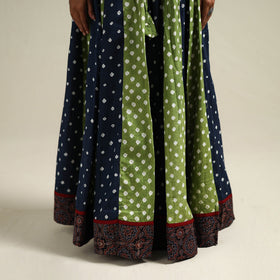 Multicolor - Bandhani Tie-Dye 24 Kali Patchwork Cotton Long Skirt 14