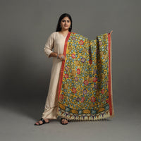 Yellow - Chanderi Silk Srikalahasti Handpainted Pen Kalamkari Dupatta 08