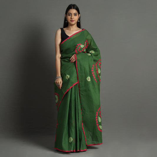 Green - Applique Patti Kaam Pure Cotton Saree from Rampur