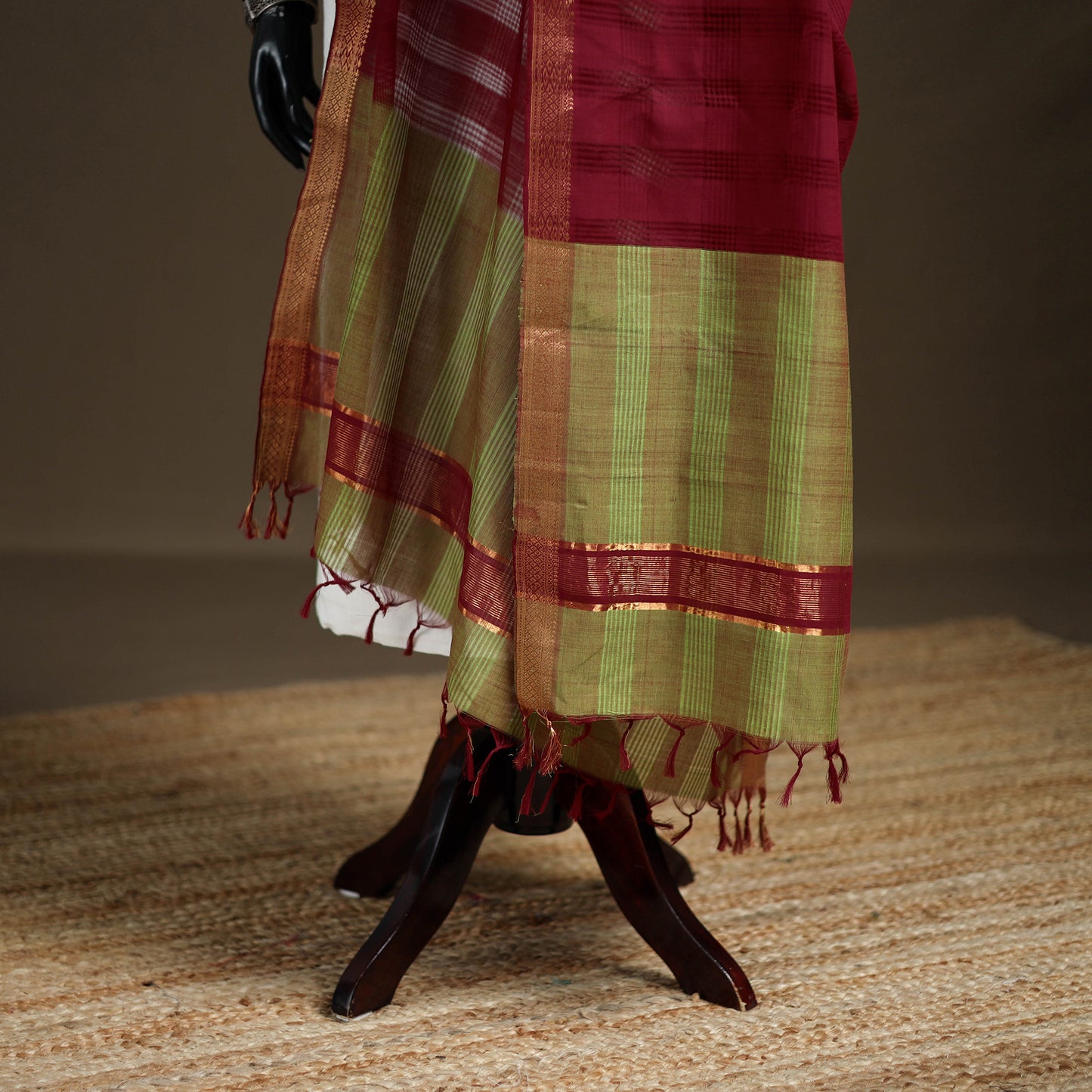 Pure Handloom Cotton Nizam Zari Border Mangalagiri Dupatta 16