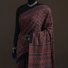 Handwoven Merino Wool Natural Dyed Hand Block Print Ajrakh Saree 05