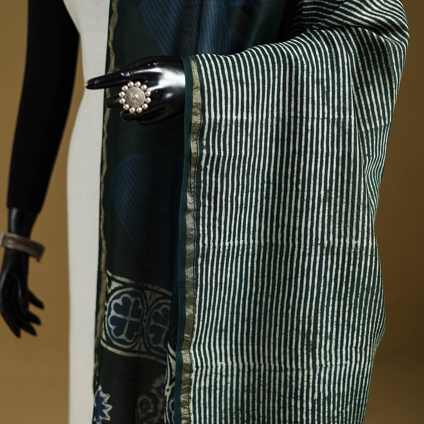 Blue - Pipad Hand Block Print Natural Dyed Chanderi Silk Handloom Dupatta 11