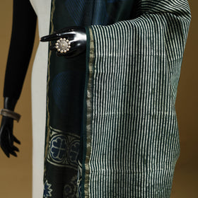 Blue - Pipad Hand Block Print Natural Dyed Chanderi Silk Handloom Dupatta 11
