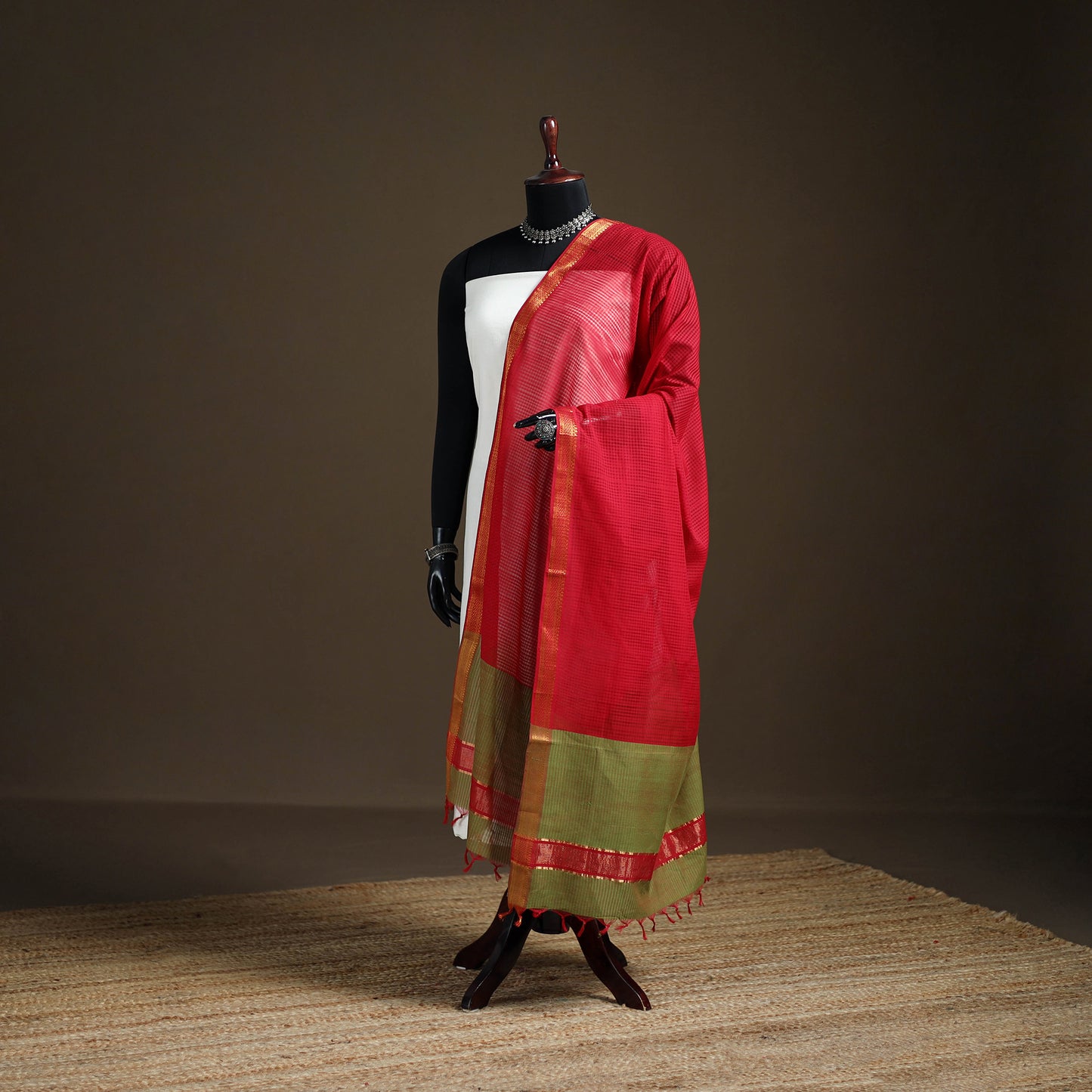 Pure Handloom Cotton Nizam Zari Border Mangalagiri Dupatta 17