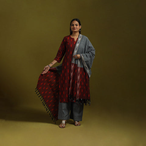 Handloom Cotton Embroidered Pochampally Ikat 3pc Kurta Set for women 28