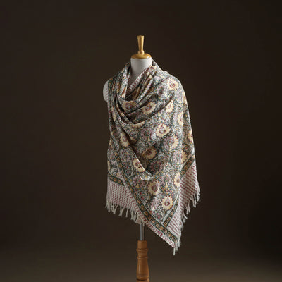 Floral Sanganeri Print Pure Merino Wool Handwoven Shawl 80