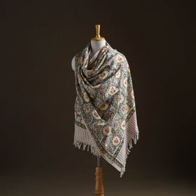 Floral Sanganeri Print Pure Merino Wool Handwoven Shawl 80