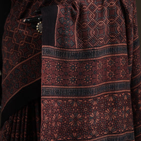 Handwoven Merino Wool Natural Dyed Hand Block Print Ajrakh Saree 05