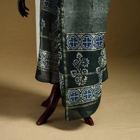 Blue - Pipad Hand Block Print Natural Dyed Chanderi Silk Handloom Dupatta 11