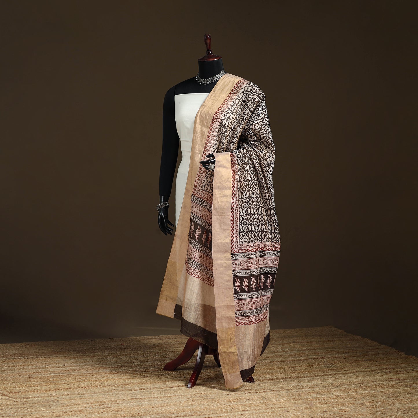 Bagh Hand Block Print Natural Dyed Tissue Zari Chanderi Silk Dupatta 19
